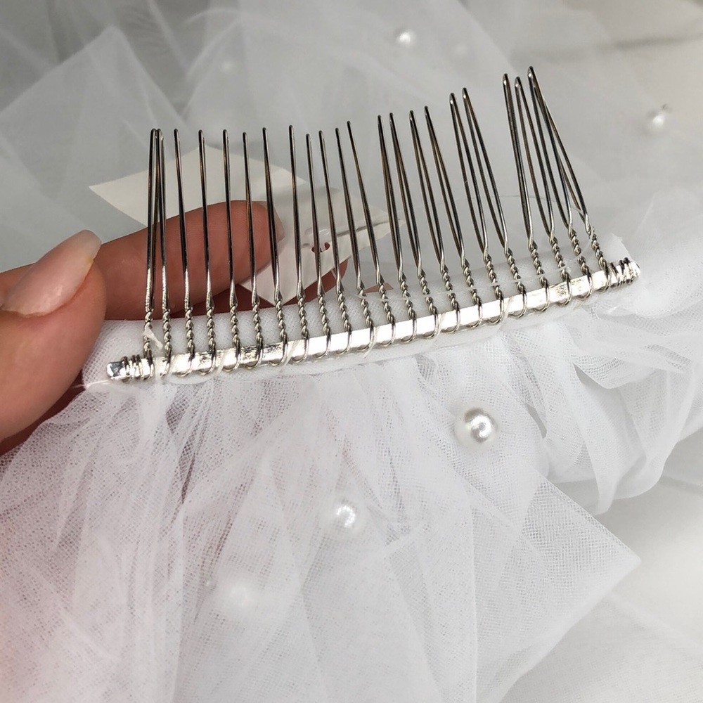 Bridal pearl pearls veil white finger tip length - Picture 9 of 9
